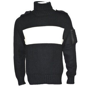 Polo Ralph Lauren Cashmere Black White Epaulet Turtleneck Sweater SZ M